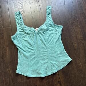 Vintage 90s Y2K Teal Turquoise Blue Satin Lace Cami Tank Top Adrienne S M